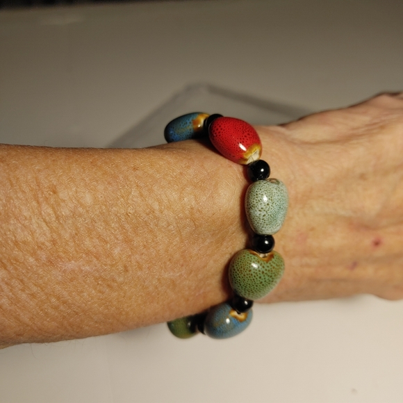 Ceramic Stretch Braclets Heart Shape Square Shape Glazed - Picture 3 of 7